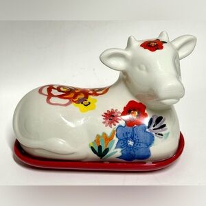 Pioneer Woman Colorful Floral Polka Dots Ceramic Cow Butter Dish